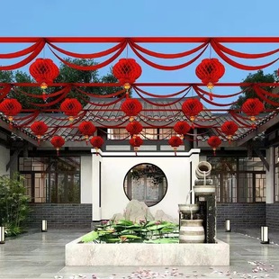 结婚彩旗波浪旗灯笼拉花装饰新款庭院户外别墅婚礼布置婚庆用品