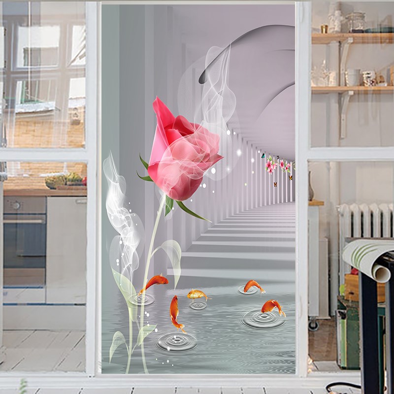 透光不透明客厅卧室窗户玻璃贴纸静电磨砂贴膜洗手间浴室防窥花卉