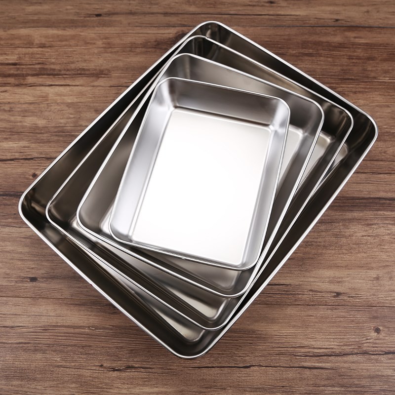 加厚304不锈钢摆盘凉菜盘鸭脖柜盘长方形快餐无边菜盘子窄边托盘