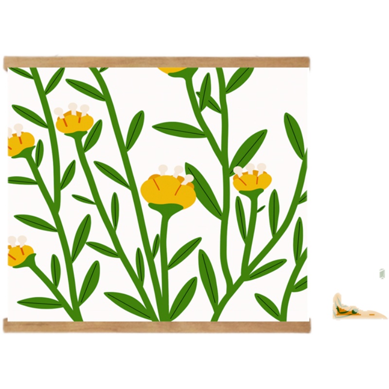 简约绿橙花卉花瓶绿植实木挂轴画电表箱遮挡装饰画油画布挂画定制图片