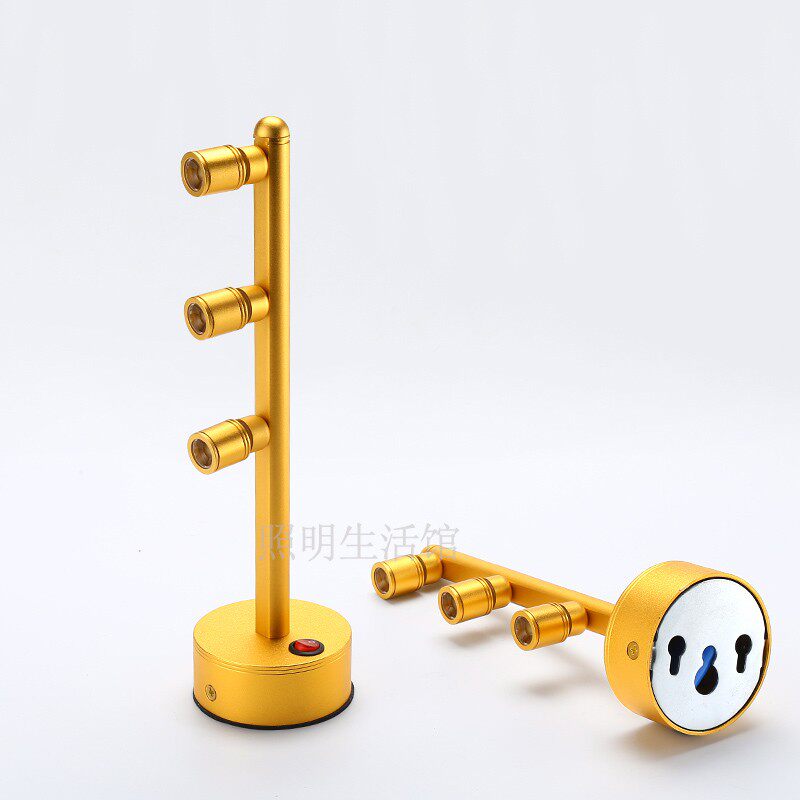 LED充电立杆2WWW5W金色小展柜展会珠宝首饰应急无线展示灯