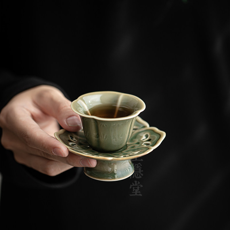 圭隐堂越窑青瓷茶杯杯复古手工品茗杯单杯闻香杯子