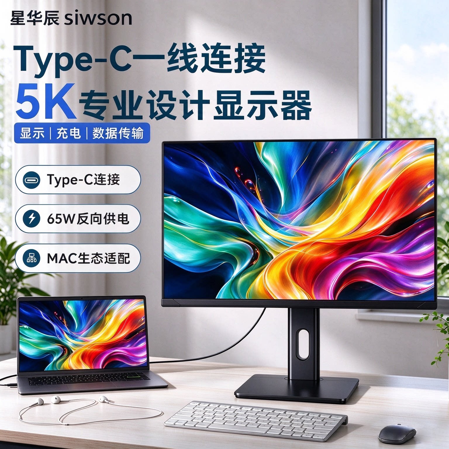 27/32英寸4K/5K超清苹果适配显示器副屏广色域设计摄影竖屏Type c