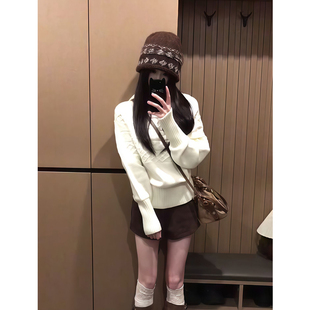 慵懒风宽松软糯蝙蝠袖 子两件套 套头毛衣女仿麂皮高腰休闲显瘦短裤