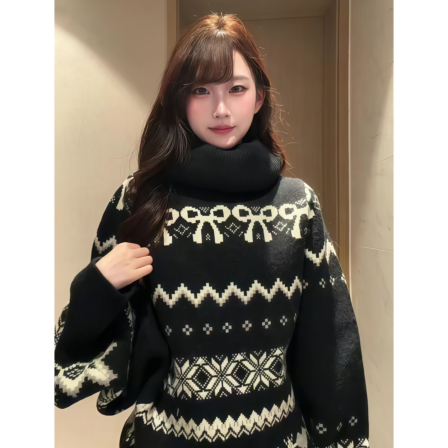 慵懒风费尔岛高领蝴蝶结套头毛衣女秋冬新款黑色高腰针织短裤套装,女装/女士精品,时尚套装,淘宝优惠券,粉丝福利购,淘宝优惠卷