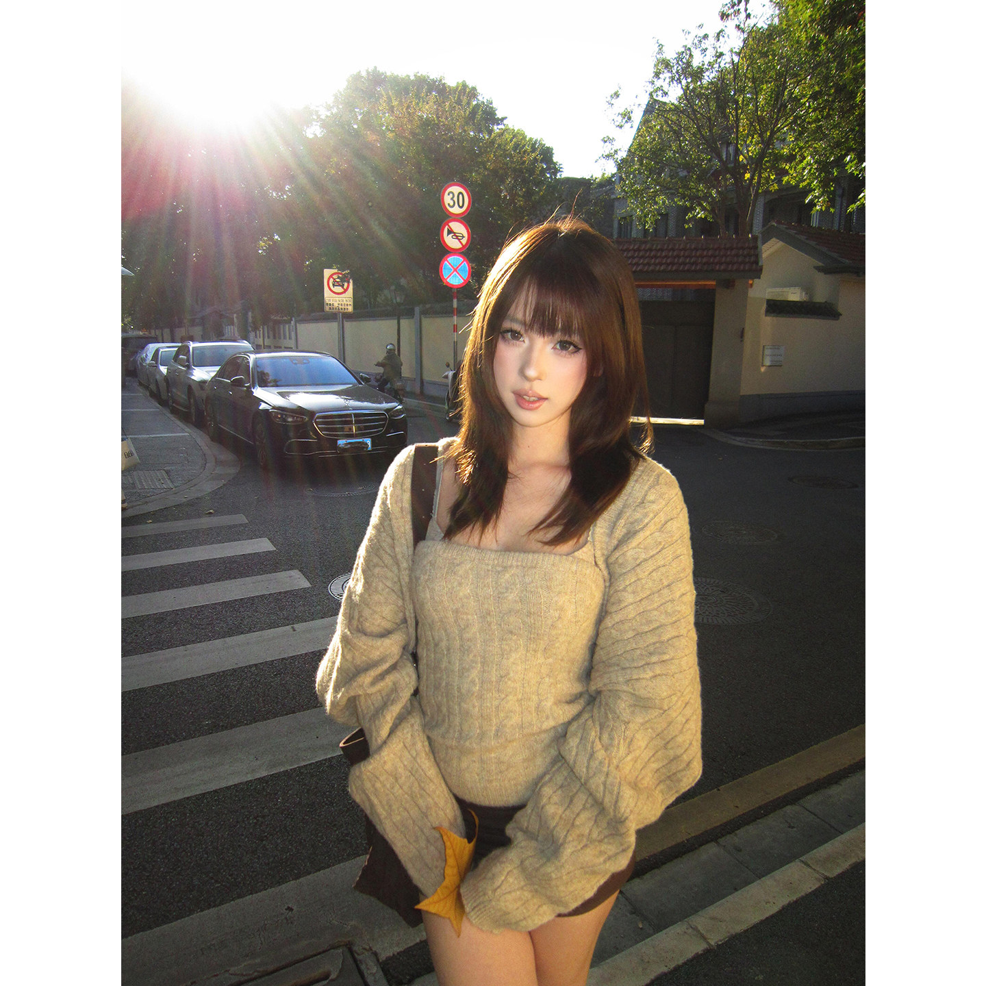 甜美风设计感麻花长袖针织开衫外套搭配针织抹胸上衣两件套套装女,女装/女士精品,时尚套装,淘宝优惠券,粉丝福利购,淘宝优惠卷