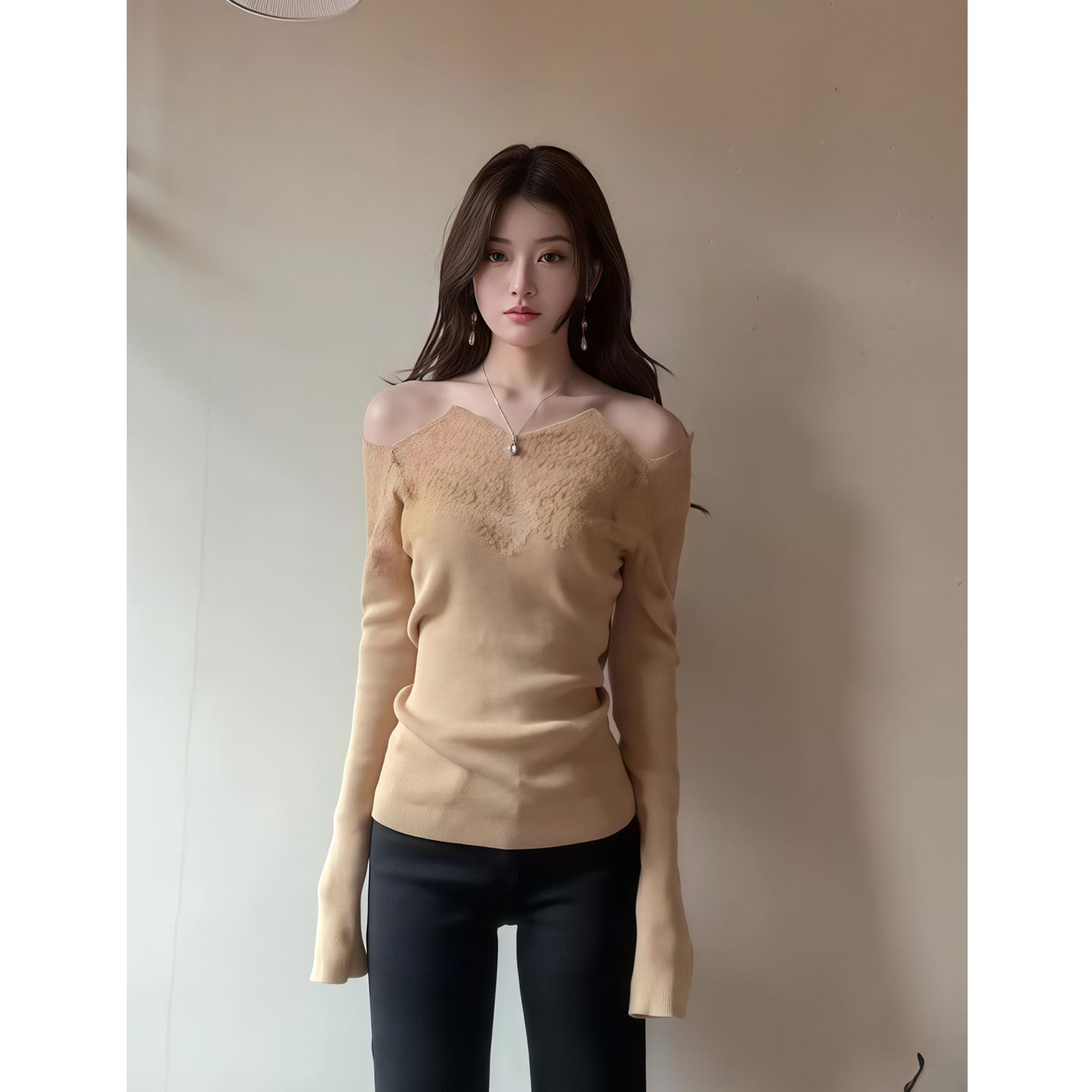 纯欲辣妹风设计感一字领露肩长袖针织衫女2026春新款修身显瘦上衣,女装/女士精品,毛针织衫,淘宝优惠券,粉丝福利购,淘宝优惠卷