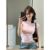 温柔风修身 简约百搭半高领正肩短袖 T恤女2026春夏新款 显瘦短上衣