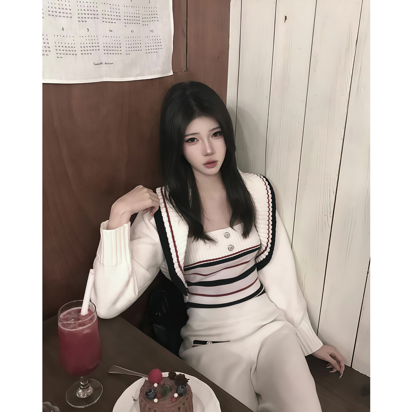 纯欲辣妹风三件套女2026新款撞色条纹抹胸+长袖针织开衫搭直筒裤,女装/女士精品,时尚套装,淘宝优惠券,粉丝福利购,淘宝优惠卷