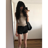 法式 打底上衣 设计感露肩修身 气质甜辣风内搭V领短袖 T恤女2026新款