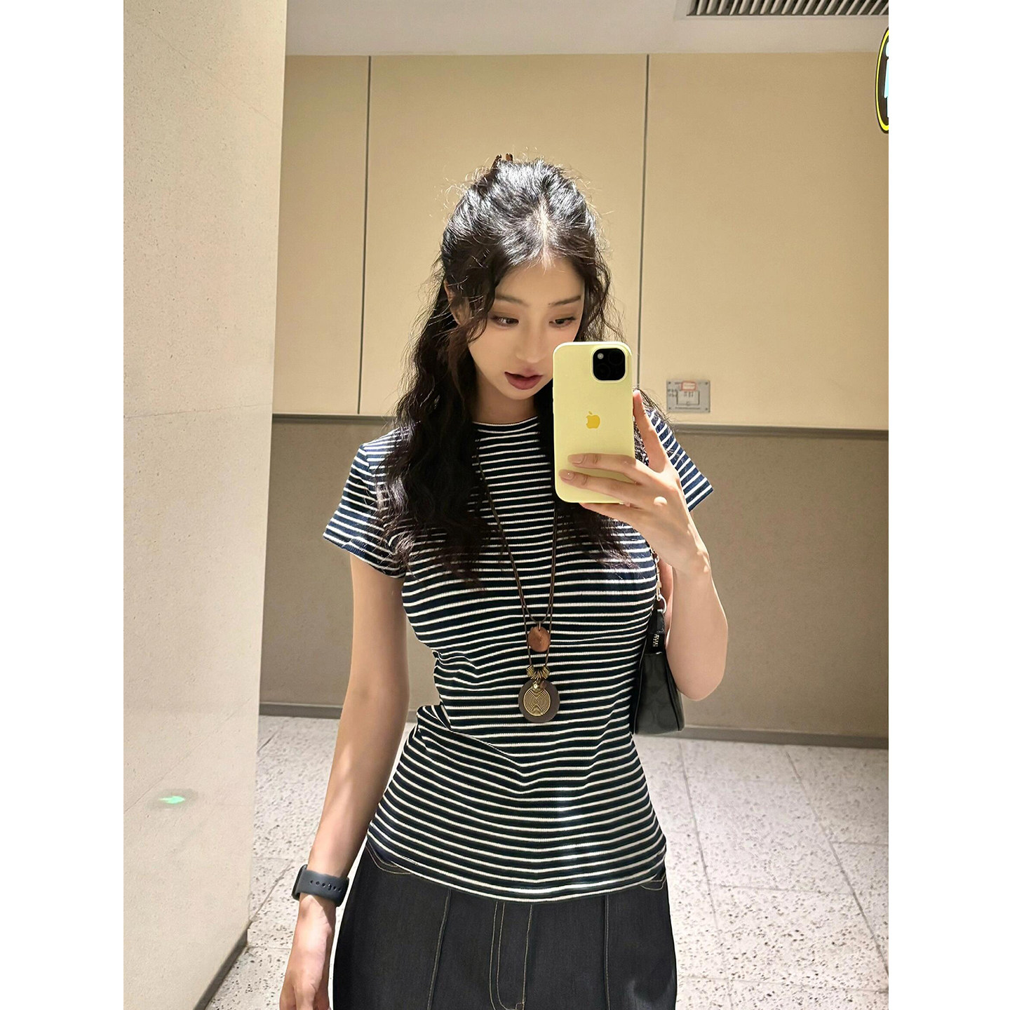 复古气质辣妹风撞色条纹圆领短袖T恤女春夏新款简约修身百搭上衣,女装/女士精品,T恤,淘宝优惠券,粉丝福利购,淘宝优惠卷