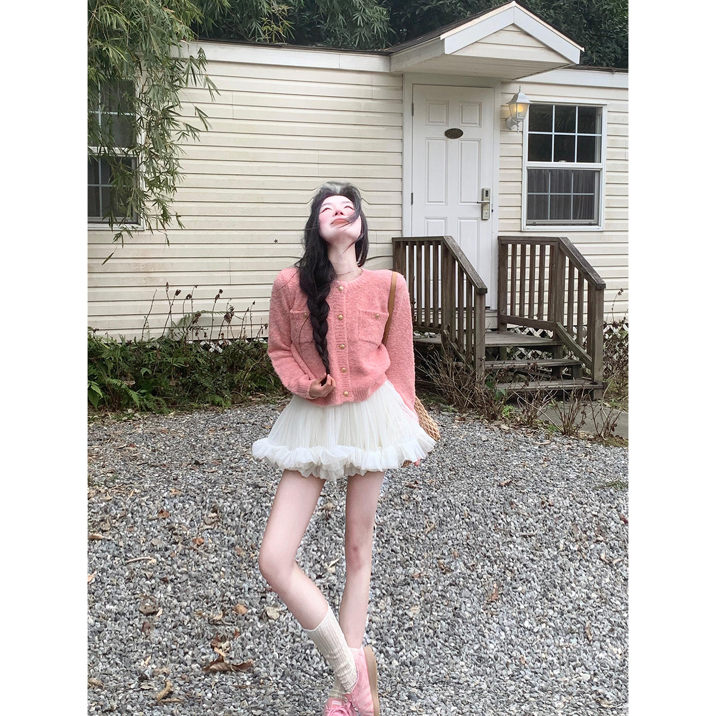 温柔甜美风圆领纽扣短款针织开衫外套女褶皱花边大摆伞纱裙子套装,女装/女士精品,时尚套装,淘宝优惠券,粉丝福利购,淘宝优惠卷