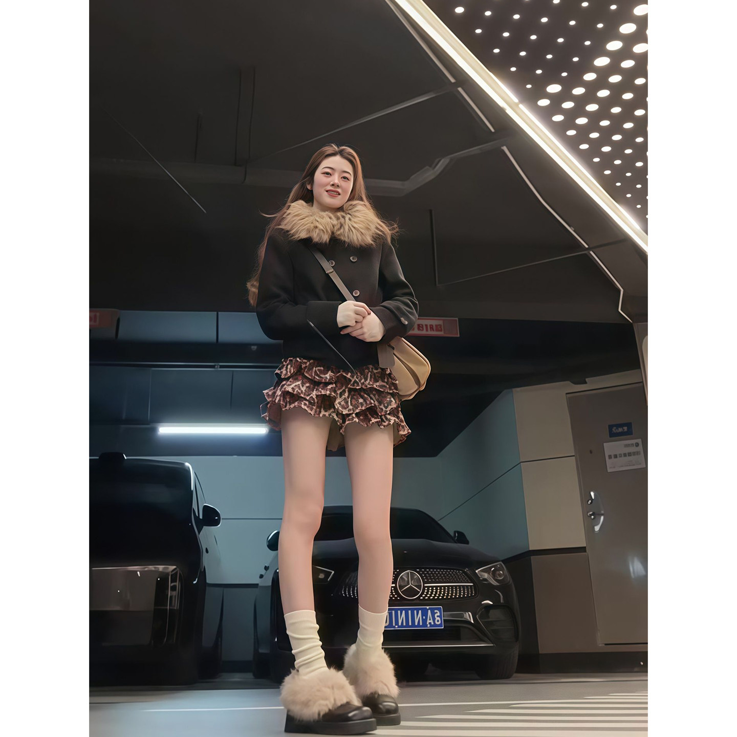 黑色毛毛领双排扣短款保暖毛呢外套女新款豹纹高腰半身短裙两件套,女装/女士精品,时尚套装,淘宝优惠券,粉丝福利购,淘宝优惠卷