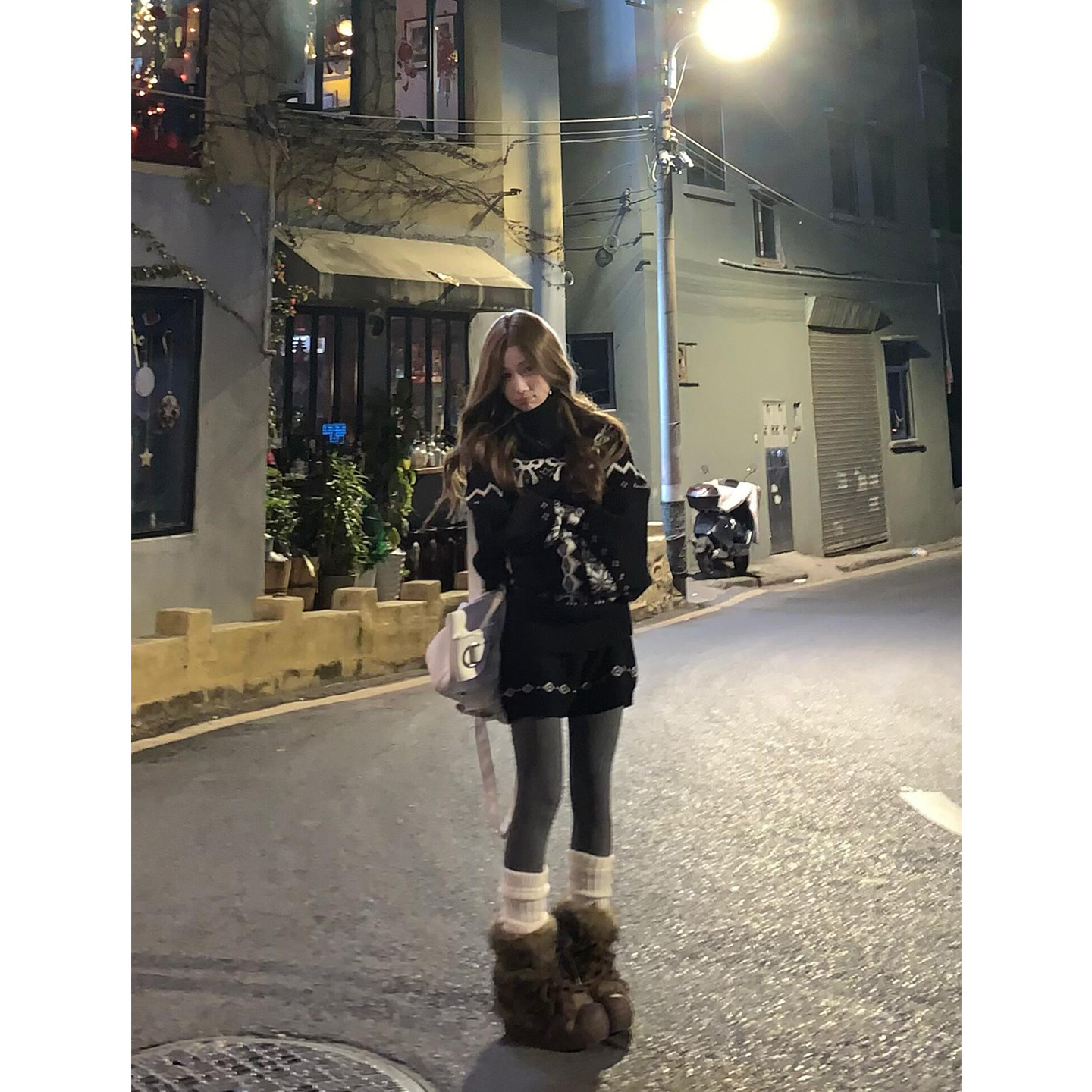 慵懒设计感费尔岛蝴蝶结高领毛衣搭提花针织短裤女松弛感百搭套装,女装/女士精品,时尚套装,淘宝优惠券,粉丝福利购,淘宝优惠卷