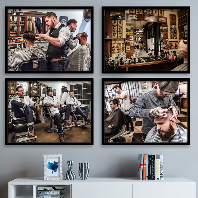 油头馆eho挂画复古男士发型理发店装饰画发廊图片墙面壁画