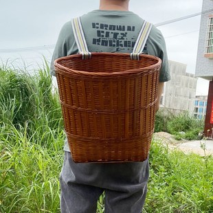 儿童竹编小背篓舞蹈道具圆背篓茶叶采摘竹筐小号特大号加固承重强
