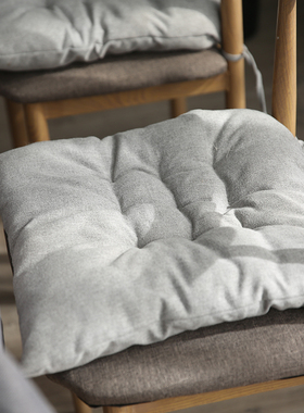 麻布防滑绑带椅垫纯色透气办公室座垫四季丝绵加厚木椅专用灰色