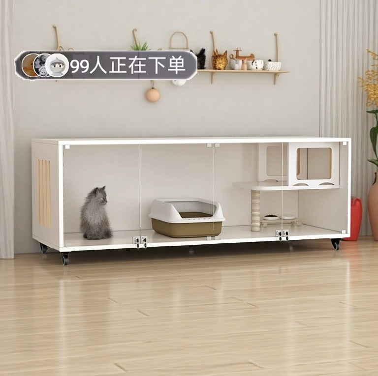 猫别墅简约中型猫单层耐用移动宠物笼子猫窝白色多层猫咪实木猫柜