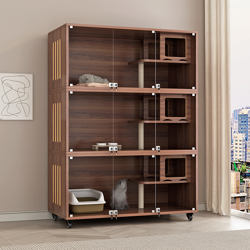 猫柜子3层猫笼子透气猫屋猫窝室内猫别墅实木猫厕一体猫舍宠物柜