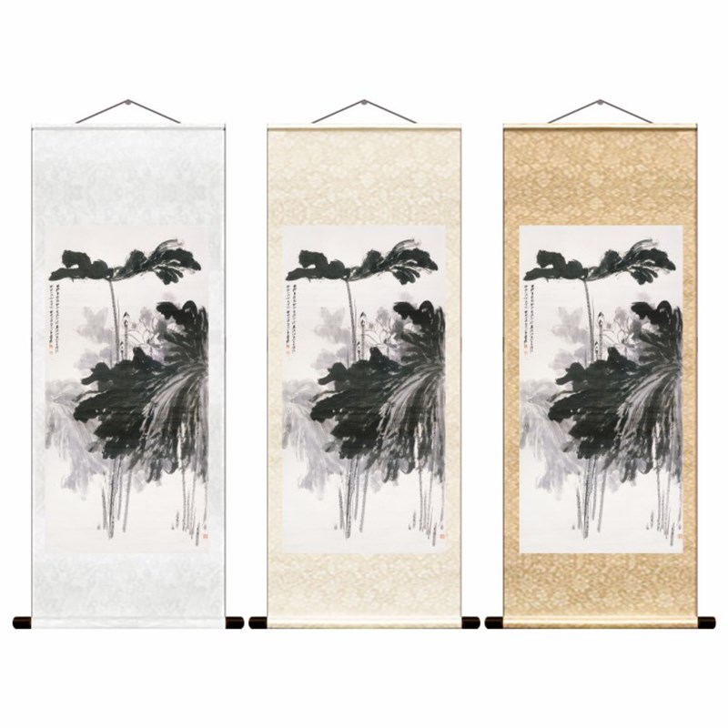 墨荷图张大千水墨泼墨莲花荷花画芯竖幅挂画玄关装裱水墨花鸟复制