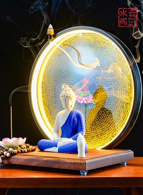 中式禅意灯摆件陶瓷释迦摩弥陀佛如来佛像家居客厅玄关楞严咒底座