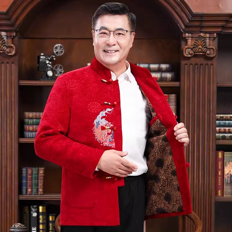 老人男士唐装外套秋冬款情侣装爷爷奶奶加绒加厚红色生日过寿棉衣,男装,唐装,淘宝优惠券,粉丝福利购,淘宝优惠卷