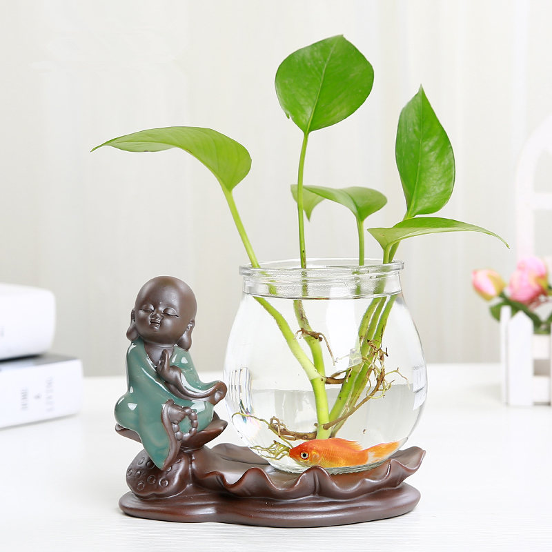 创意绿萝水培植物玻璃透明水养花瓶插花容器花盆器皿桌面装饰摆件