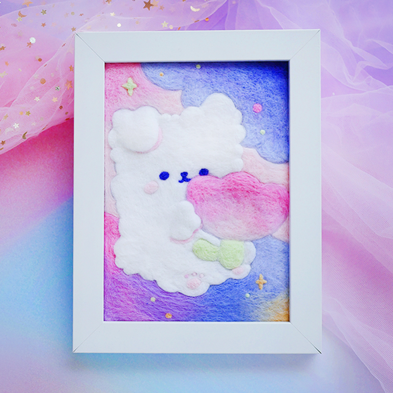 数绵羊羊毛毡戳戳乐diy手工材料包郁金香兔子相框画情侣闺蜜礼物