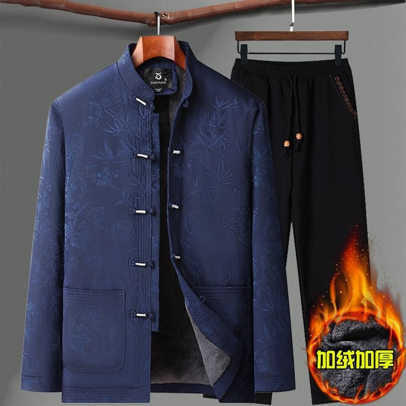 秋冬季中老年唐装男爸爸加绒加厚外套老年人过寿爷爷装休闲棉衣服,男装,唐装,淘宝优惠券,粉丝福利购,淘宝优惠卷