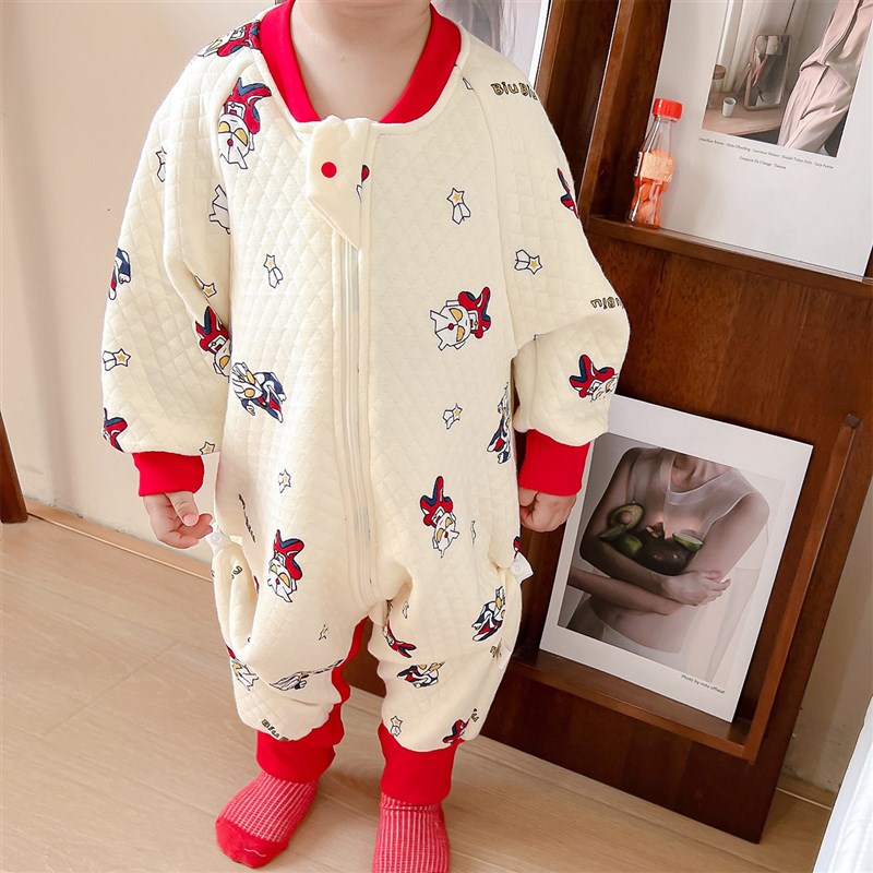 儿童夹棉睡袋秋冬防踢被加厚保暖纯棉男童女童宝宝连体睡衣春秋季