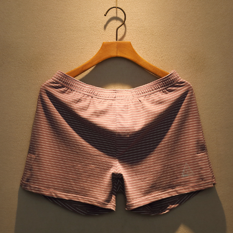 2条男士阿罗裤纯棉条纹内裤平角裤夏季薄款宽松居家短裤睡裤裤衩