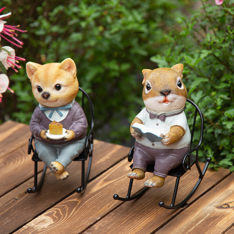 花园小摆件 庭院装饰品户外创意桌面摇椅动物可爱小猫摆件小兔子