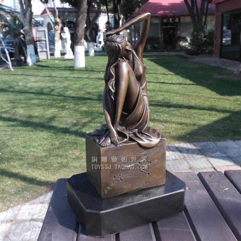 铜雕塑天真少女星座狮子座欧式复古手工家居客厅书房摆件家居装品