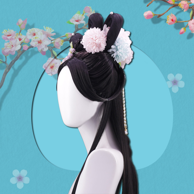 唐代古风汉服假发套装中分整顶头套式女全套头古装造型cos假毛