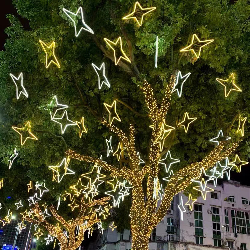 led五角星装饰灯户外防雨水工程亮化挂树发光星星室外霓虹造型灯