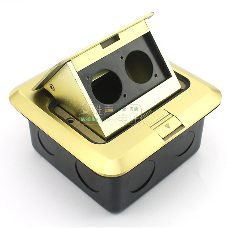 多媒体128型弹起式铜地插通用底盒安装2位D型模块纯铜面板地插座