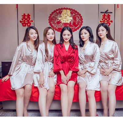 新娘袍晨袍女士睡袍婚礼化妆伴娘团结婚和服开衫浴袍长袖睡衣夏秋