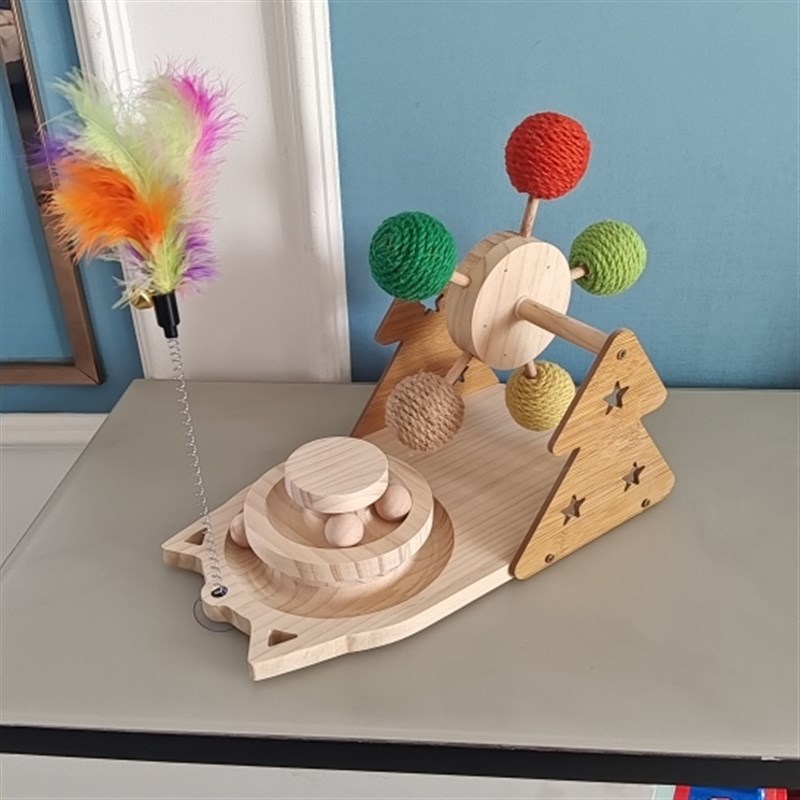 自嗨解闷逗猫棒猫咪摩天轮剑麻球实木猫转盘底座多功能益智猫玩具