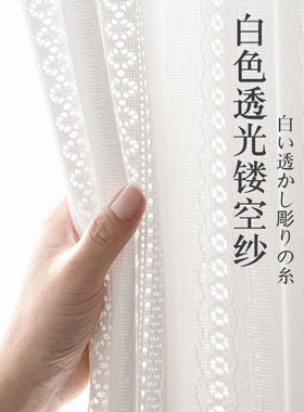 透光不透人白色加厚精编纱绣花纱窗帘纱帘隔断客厅阳台免打孔安装