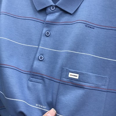 夏中老年人彩棉翻领有口袋短袖T恤40-60岁爸爸宽松POLO衫男打底衫