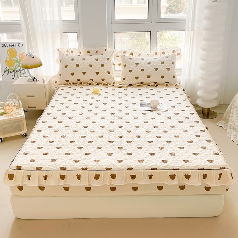 卡通全棉夹棉床笠单件带花边床罩全包防滑保护套100纯棉加厚四季