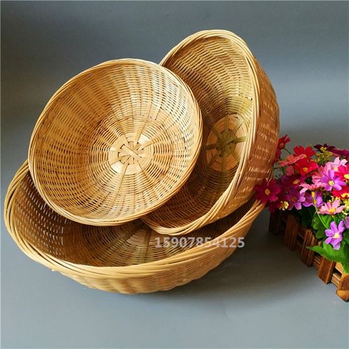 手工圆形竹编篮筐簸箕篮馒头篮家用收纳藤编洗菜篮果篮