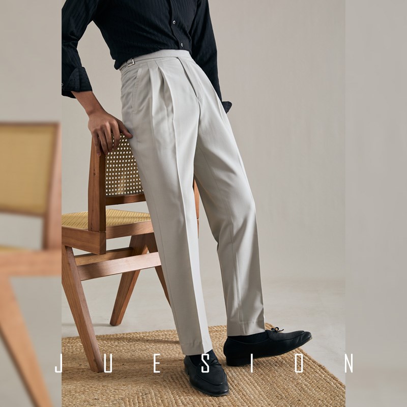 JUESION 男裤子春季筒宽松西裤意式高级感夏天休闲透气西装长裤子