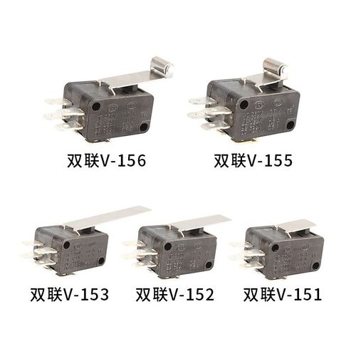 【10只装】微动V-156双联6脚小型行程限位开关微型银点按键带滚轮