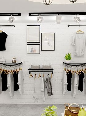 服装店展示架上墙壁挂式金色套装组合档口挂衣架女装店铺服装货架