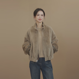 小禾 西班牙进口美丽奴羊羔毛外套皮毛一体真皮夹克女 流金岁月
