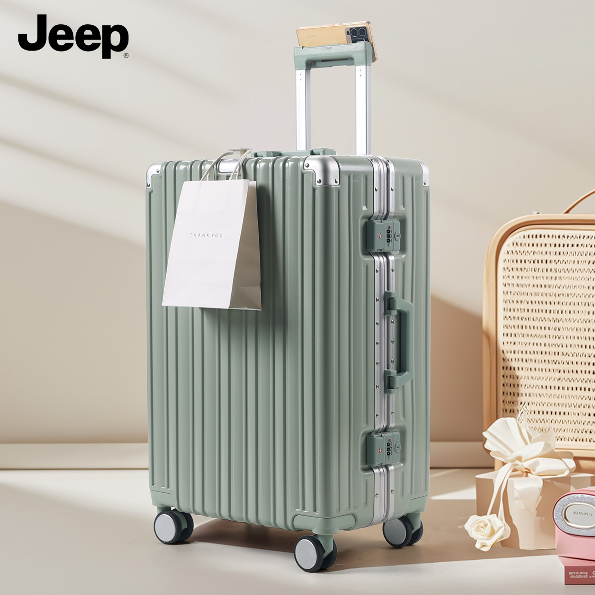 JEEP/吉普新款锁扣行李箱铝框拉杆箱男女26学生旅行箱登机箱密码
