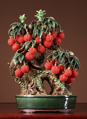 石湾陶瓷公仔荔枝摆件盆满钵满客厅玄关酒柜桌面摆设开业乔迁礼品