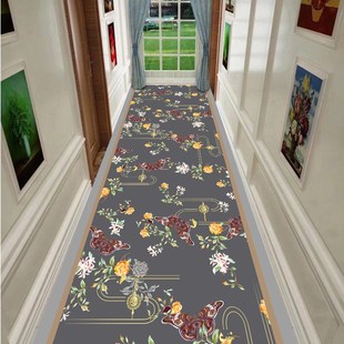 国风走廊过道阳台长条地垫PVC一抹净新中式花鸟山水画氛围地毯垫