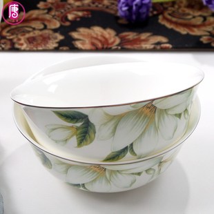 一品唐家用大碗6英寸面碗金边骨瓷二碗陶瓷米饭碗粥碗餐具混沌碗